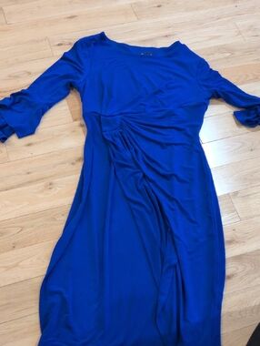 connected apparel Royal Blue Knot-Detail Long Sleeve Dress